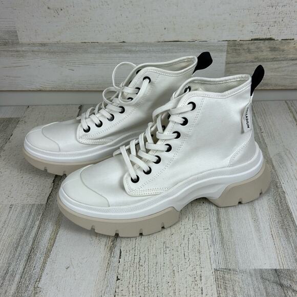 Palladium womens 6.5 white canvas lace up platform sneakers new combat causal - Picture 1 of 10